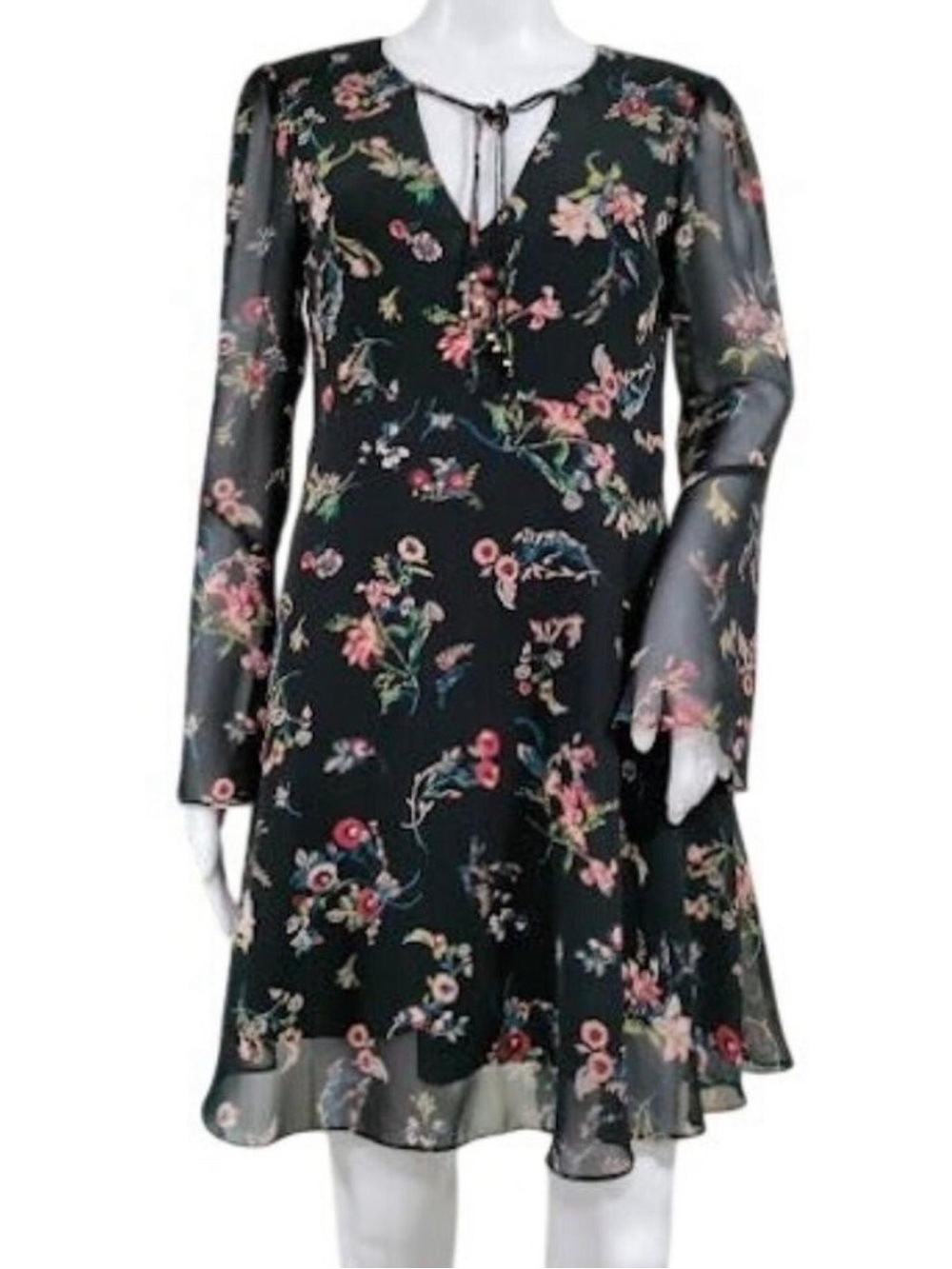 188. Sam Edelma Floral Dark Floral Sheer Sleeves Dress NWT